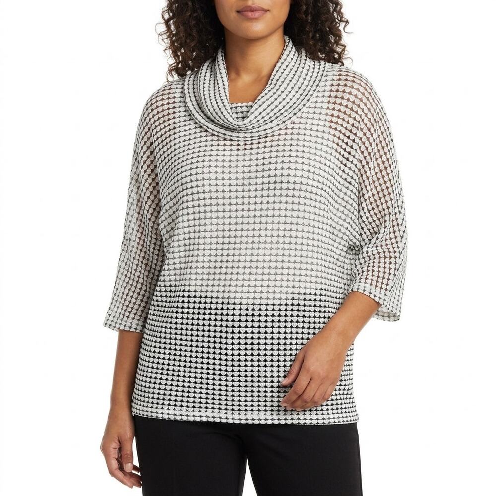 Laila Jayde Gray Cowl Neck Open Knit Dolman Sleeve Sweater Women Size L
